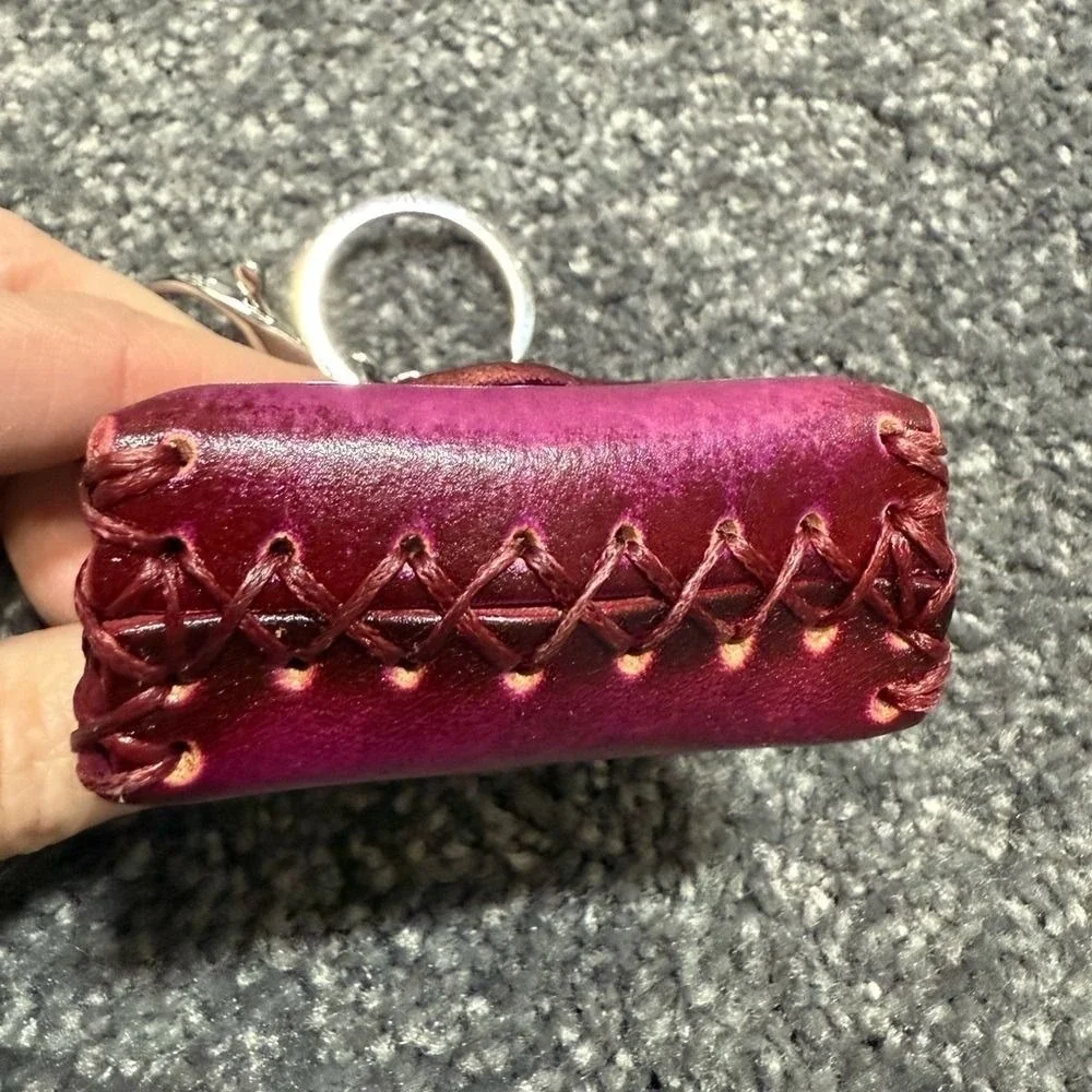 Artisan Purple Floral Leather‎ Keychain bag charm Coin purse NWOT
